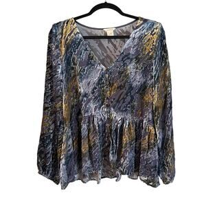 Sundance Velvet Riches Burnout Peplum Button Front Silk Blend Blouse Size S